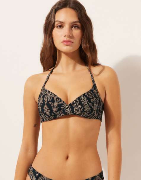 Calzedonia Padded triangle bikini top golden in black and gold