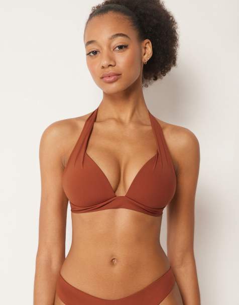 Calzedonia Padded triangle bikini top premium fit in amber brown - view 1