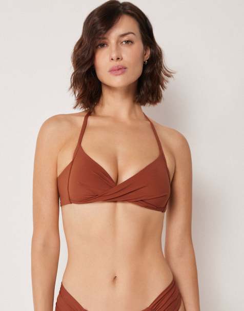 Calzedonia Premium Fit padded triangle bikini top in amber brown