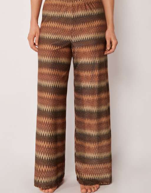 Calzedonia palazzo beach trousers in brown and gold, 4 of 4
