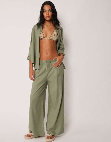Calzedonia Palazzo beach trousers in sage - view 1