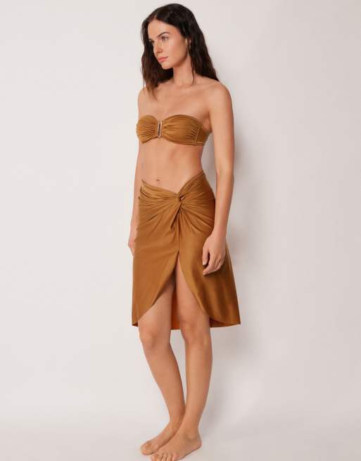 Calzedonia Pareo beach skirt shiny satin in sugar brown, 2 of 4