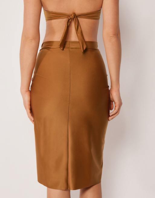 Calzedonia Pareo beach skirt shiny satin in sugar brown, 4 of 4