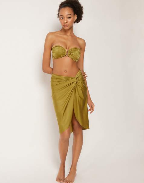 Calzedonia Pareo skirt shiny satin in bronzed green - view 1