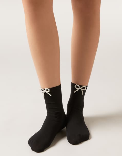 Calzedonia Pearl bow socks in black - view 1