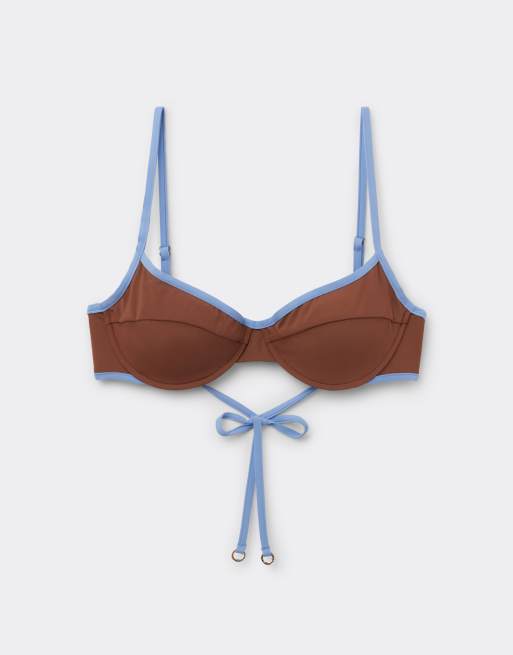 Calzedonia Piping balconette bikini top in coffee brown, 5 of 5