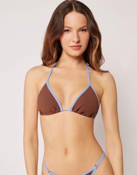 Calzedonia Piping triangle bikini top in coffee brown - view 1