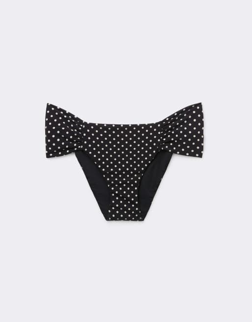 Calzedonia Polka Dot ruched bikini bottom in black, 2 of 4