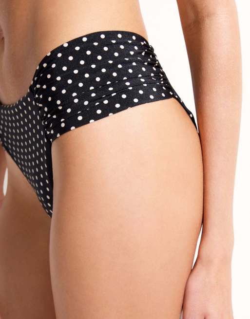 Calzedonia Polka Dot ruched bikini bottom in black, 3 of 4