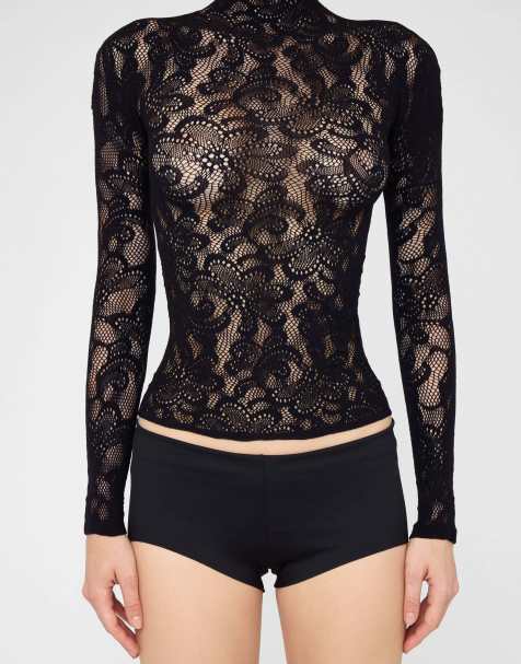 Calzedonia Pop floral fishnet top in black - view 1