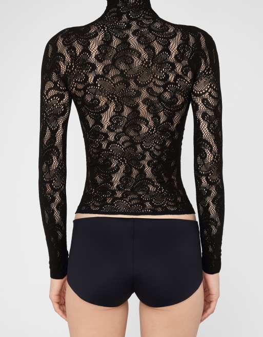 Calzedonia Pop floral fishnet top in black, 2 of 4