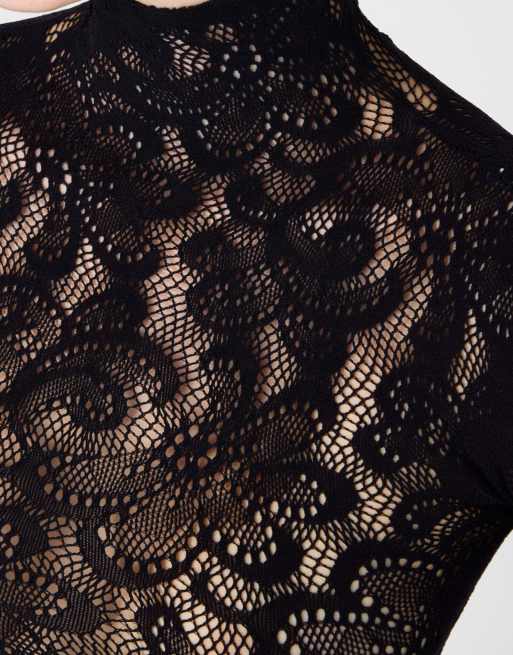 Calzedonia Pop floral fishnet top in black, 3 of 4