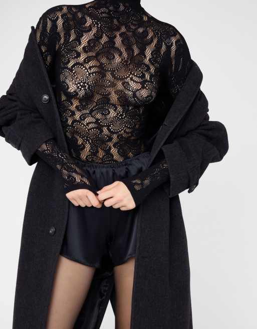 Calzedonia Pop floral fishnet top in black, 4 of 4