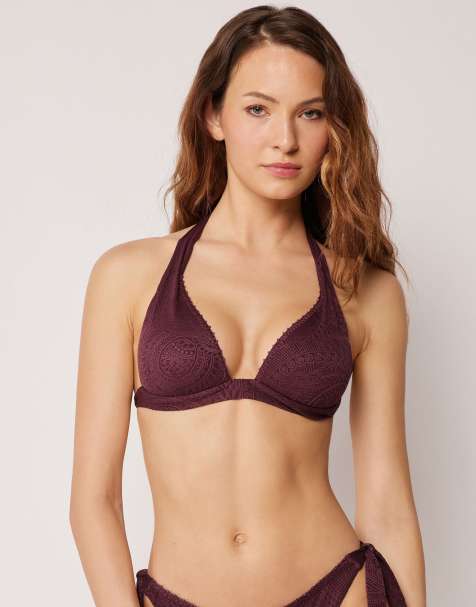 Calzedonia Precious jacquard halterneck bikini topin brown