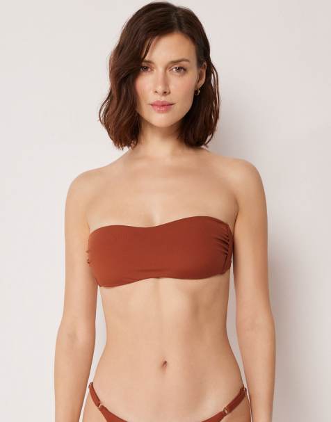 Calzedonia Premium Fit bandeau bikini top in amber brown - view 1