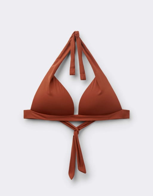 Calzedonia Premium Fit graduated triangle bikini top in amber brown, 6 of 6