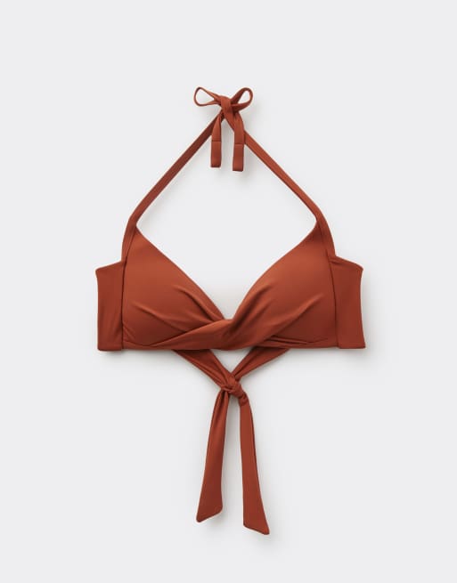 Calzedonia Premium Fit padded triangle bikini top in amber brown, 6 of 6