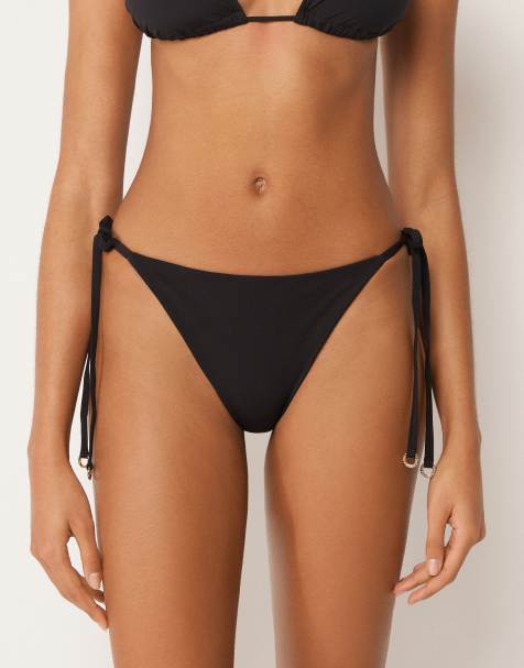 Calzedonia Premium Fit tie-side brazilian bikini bottom in black - view 1