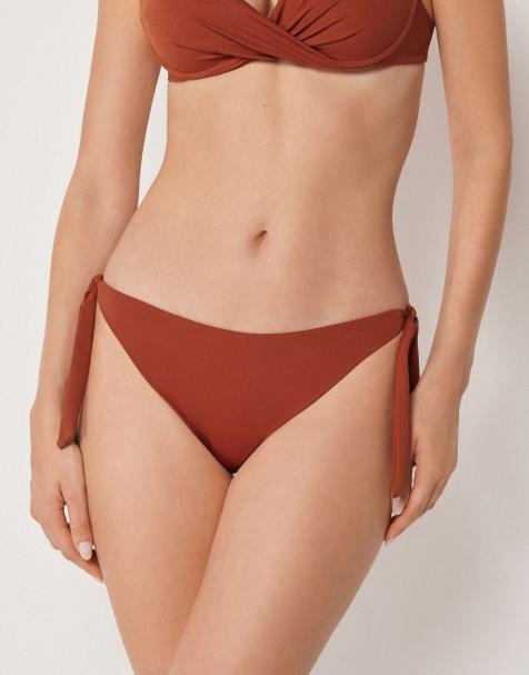 Calzedonia Premium Fit tie-side brief bikini bottom in amber brown - view 1