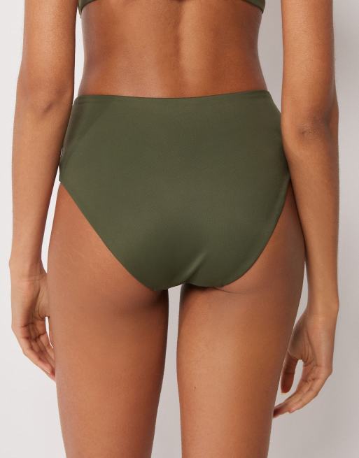 Calzedonia Premium sculpt high waisted bikini bottoms in dark green, 3 of 4