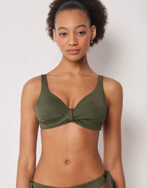 Calzedonia Fuller Bust Premium sculpt twisted bikini top in dark green