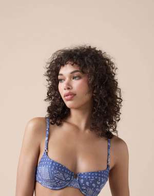 Calzedonia Push-up bikini top paisley in light blue