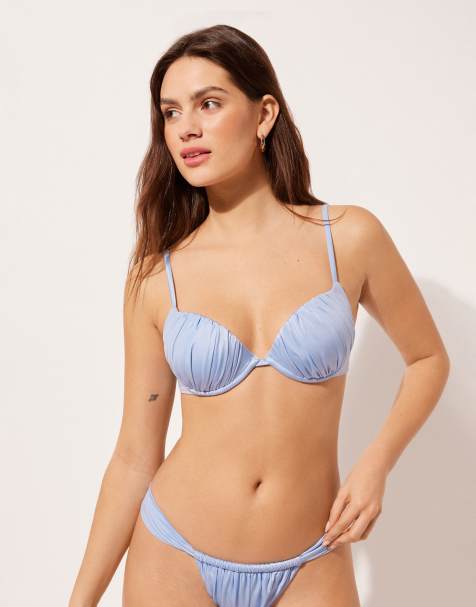 Calzedonia Push-up bikini top shiny satin in shiny satin light blue powder - view 1