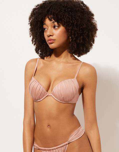 Calzedonia Push-up bikini top shiny satin in shiny satin powder pink - view 1