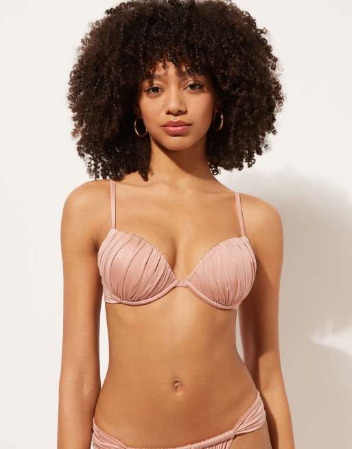 Calzedonia Push-up bikini top shiny satin in shiny satin powder pink, 3 of 3