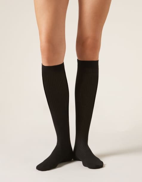 Calzedonia Ribbed long socks in black - view 1