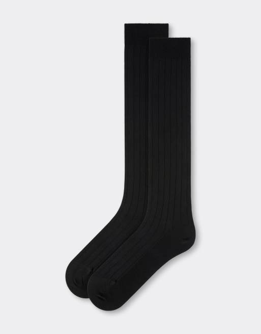 Calzedonia Ribbed long socks in black, 3 of 4
