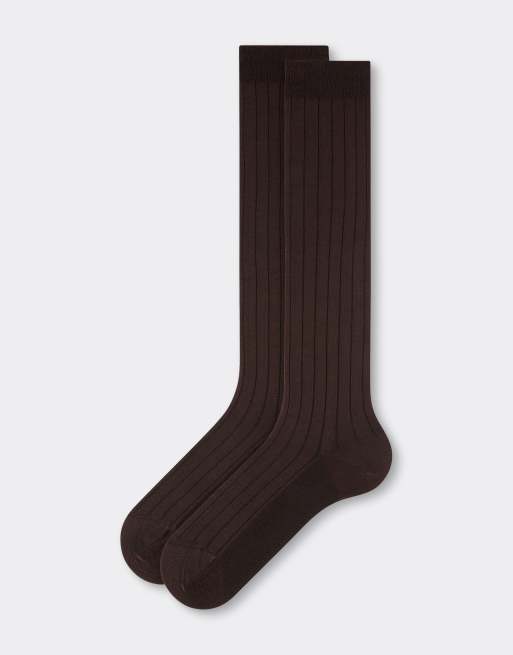 Calzedonia Ribbed long socks in brown, 3 of 3