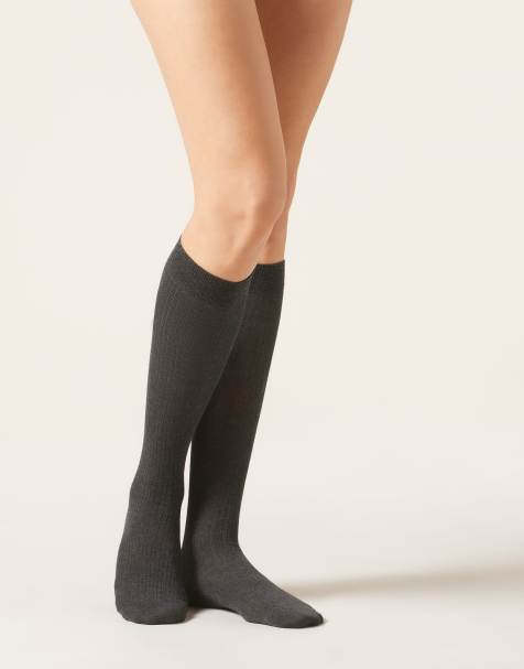 Calzedonia Ribbed long socks in charcoal grey melange - view 1