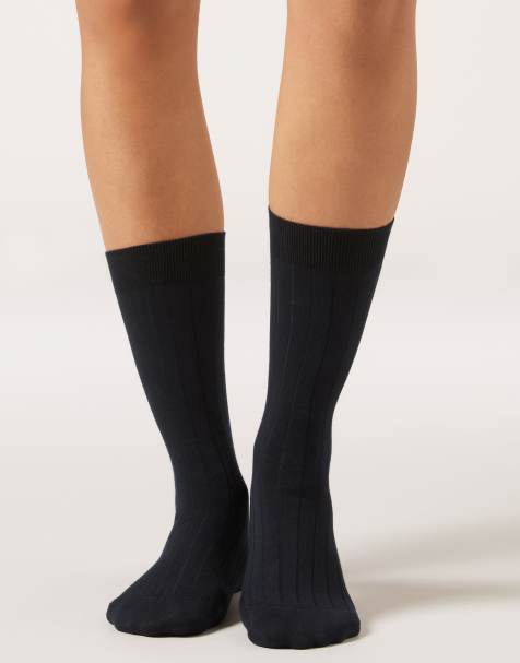 Calzedonia Ribbed mid-calf socks in blue polka dots - view 1