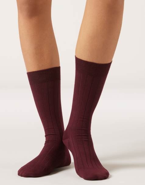 Calzedonia Ribbed mid-calf socks in bordeaux - view 1