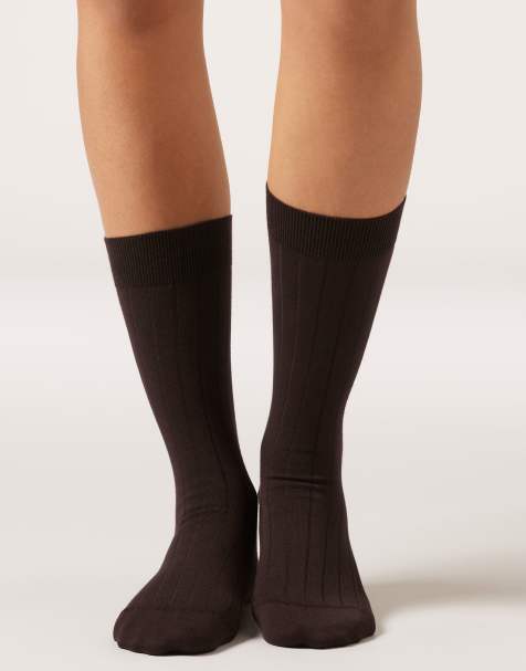 Calzedonia Ribbed mid-calf socks in brown - view 1