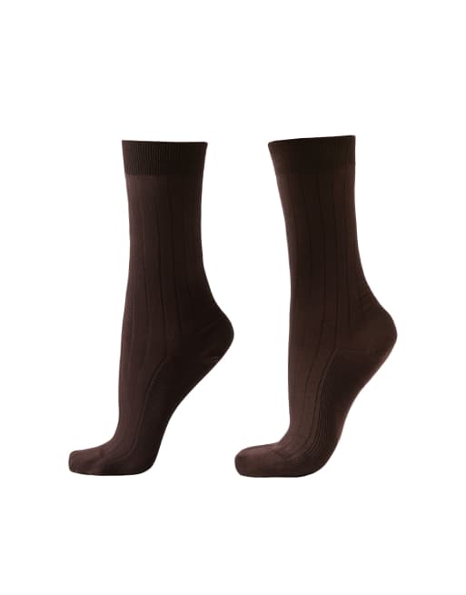 Calzedonia Ribbed mid-calf socks in brown, 4 of 4