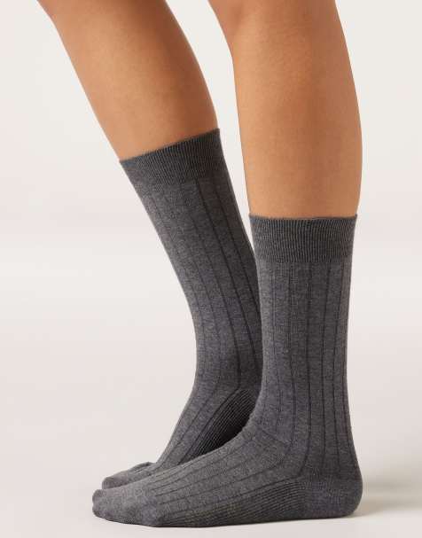Calzedonia Ribbed mid-calf socks in melange grey - view 1