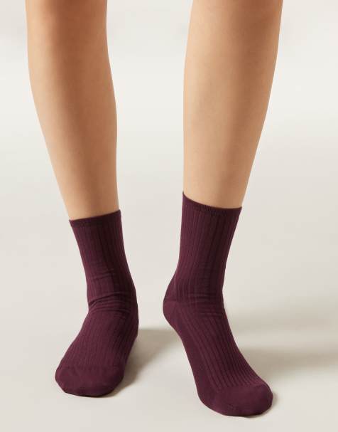 Calzedonia Ribbed short socks in bordeaux - view 1