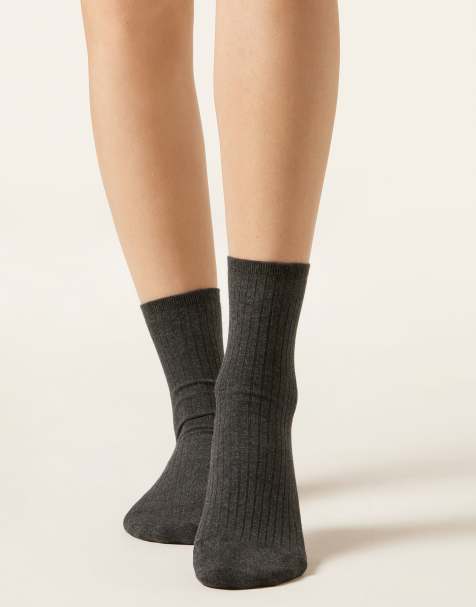 Calzedonia Ribbed short socks in charcoal grey blend - view 1