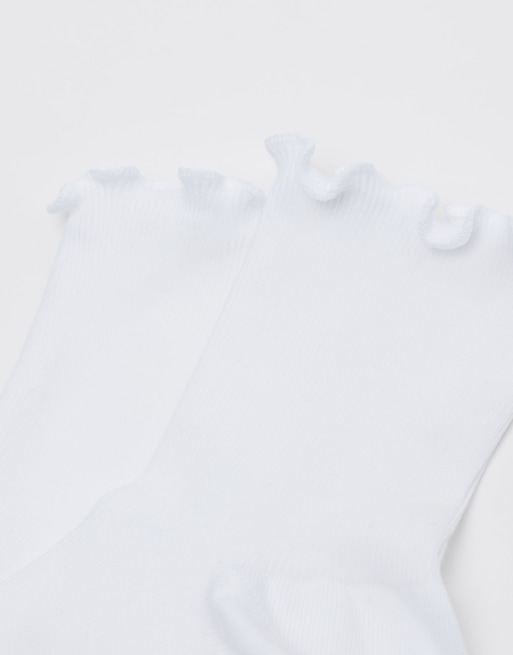 Calzedonia Ribbed short socks with romantic trim in white, 2 of 2