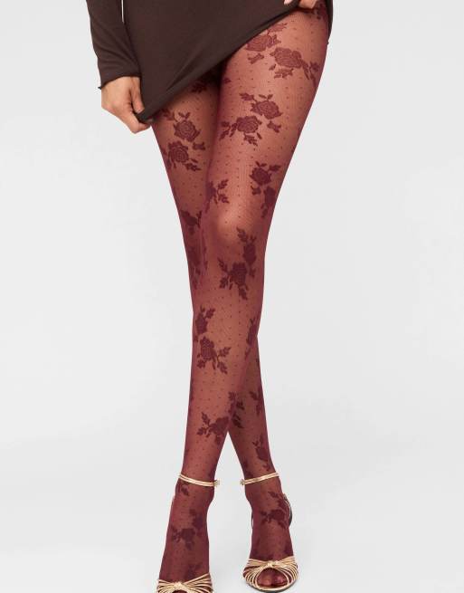 Calzedonia Rose sheer tights in burgundy, 2 of 3