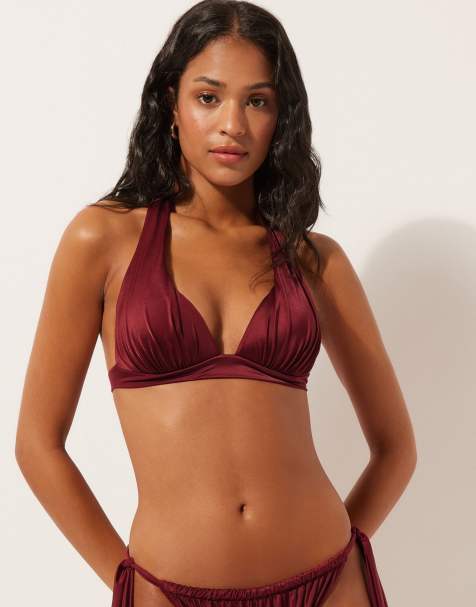Calzedonia satin bikini mix & match set in dark red - view 1