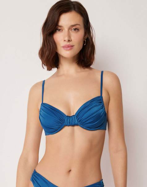 Calzedonia Shiny Satin fuller bust balconette bikini top in intense blue