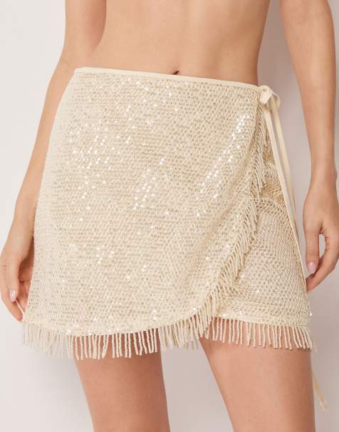 Calzedonia Sequin net beach skirt in buttercream white - view 1