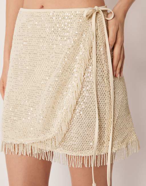 Calzedonia Sequin net beach skirt in buttercream white, 3 of 4