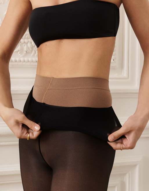 Calzedonia sheer-over-thermal tights in beige and black, 2 of 5