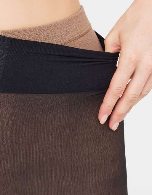 Calzedonia sheer-over-thermal tights in beige and black, 3 of 5