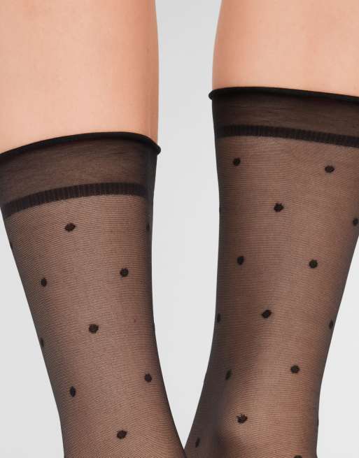 Calzedonia Sheer polka dot socks without elastic in black, 3 of 3