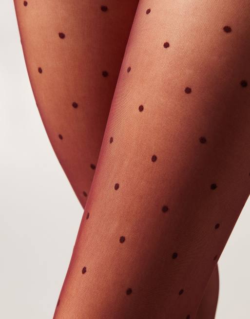 Calzedonia Sheer polka dot tights in burgundy beige, 3 of 4